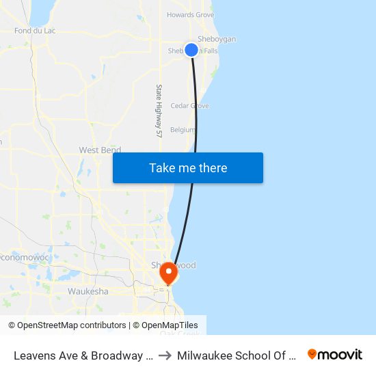 Leavens Ave & Broadway St (Hwy 32) to Milwaukee School Of Engineering map