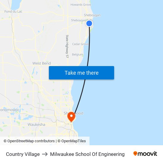 Country Village to Milwaukee School Of Engineering map
