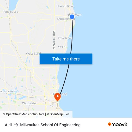 Aldi to Milwaukee School Of Engineering map