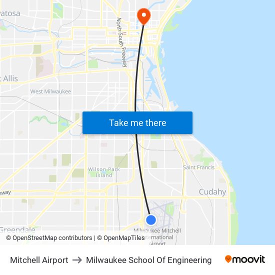 Mitchell Airport to Milwaukee School Of Engineering map