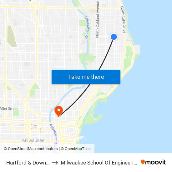 Hartford & Downer to Milwaukee School Of Engineering map