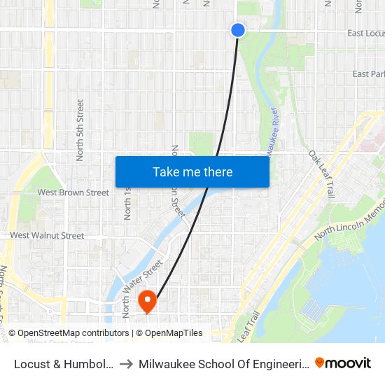 Locust & Humboldt to Milwaukee School Of Engineering map