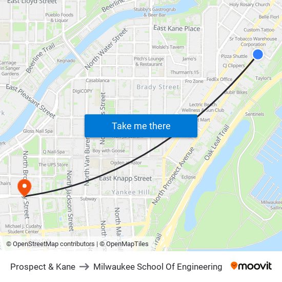 Prospect & Kane to Milwaukee School Of Engineering map