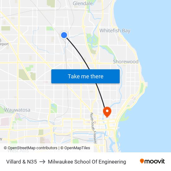 Villard & N35 to Milwaukee School Of Engineering map