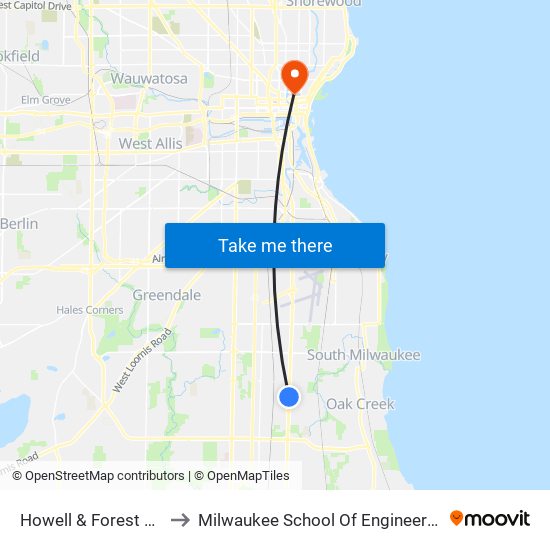 Howell & Forest Hill to Milwaukee School Of Engineering map
