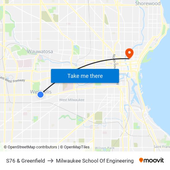 S76 & Greenfield to Milwaukee School Of Engineering map