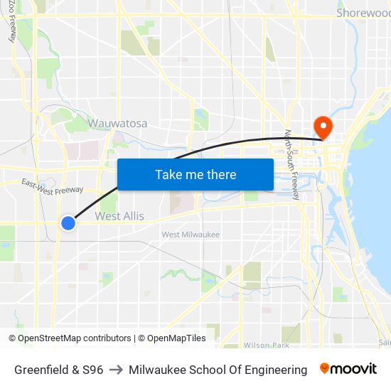 Greenfield & S96 to Milwaukee School Of Engineering map