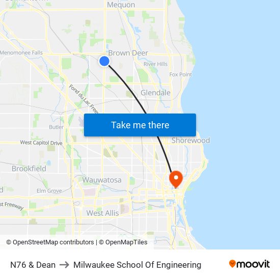 N76 & Dean to Milwaukee School Of Engineering map