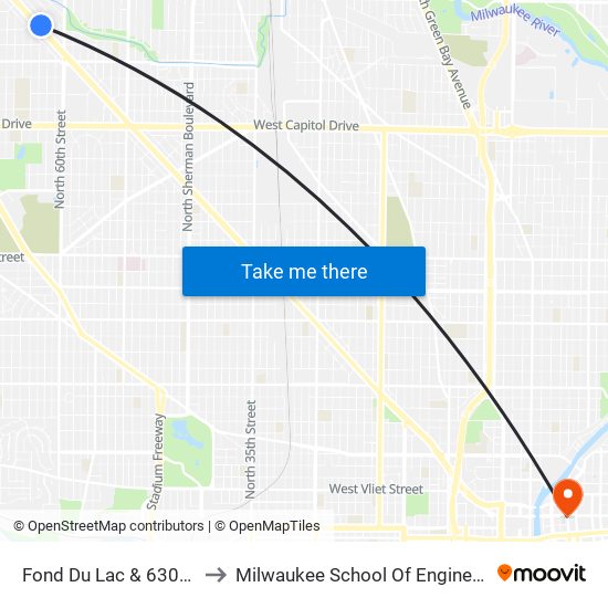 Fond Du Lac & 6300 W. to Milwaukee School Of Engineering map