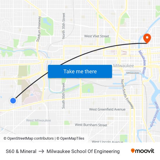 S60 & Mineral to Milwaukee School Of Engineering map