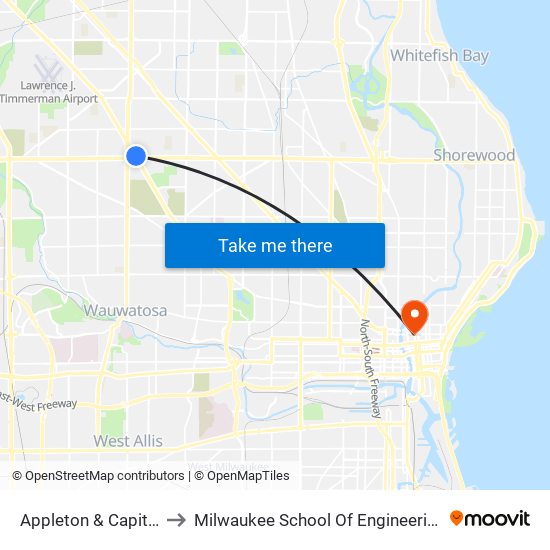 Appleton & Capitol to Milwaukee School Of Engineering map