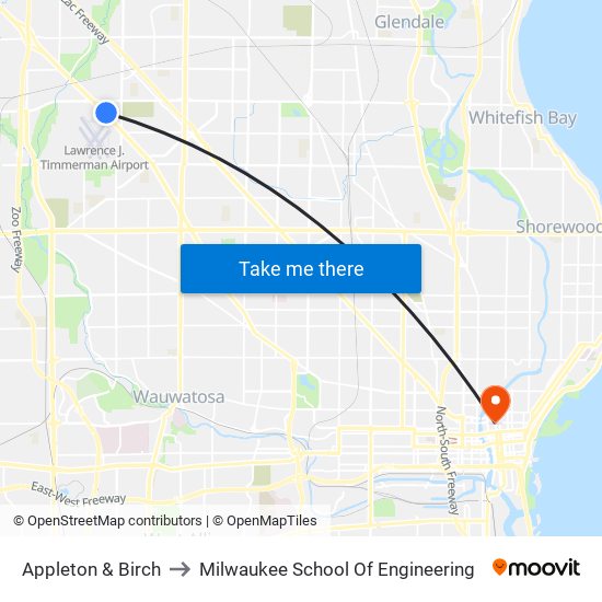 Appleton & Birch to Milwaukee School Of Engineering map