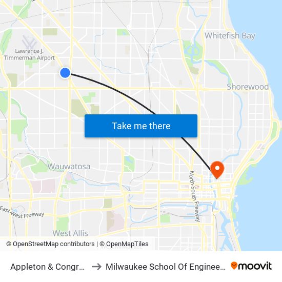 Appleton & Congress to Milwaukee School Of Engineering map