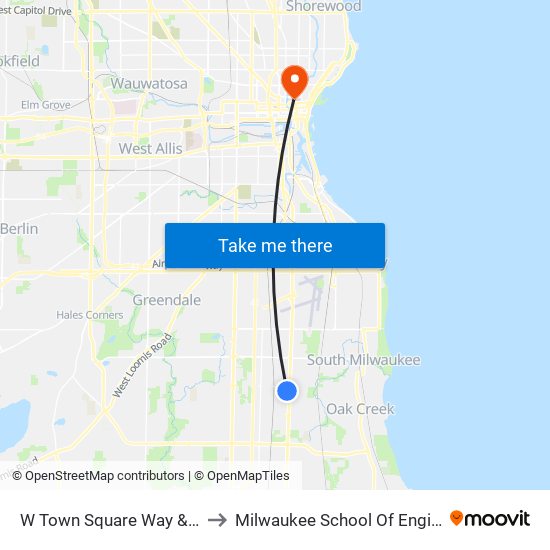 W Town Square Way & Meijer to Milwaukee School Of Engineering map