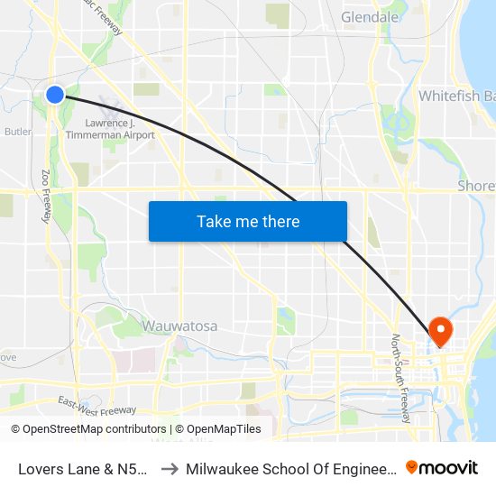 Lovers Lane & N5400 to Milwaukee School Of Engineering map