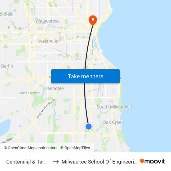 Centennial & Target to Milwaukee School Of Engineering map