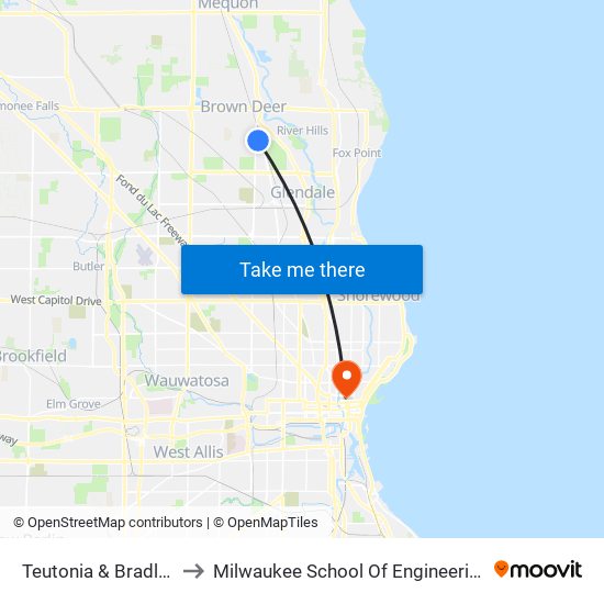Teutonia & Bradley to Milwaukee School Of Engineering map