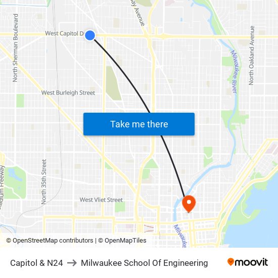 Capitol & N24 to Milwaukee School Of Engineering map