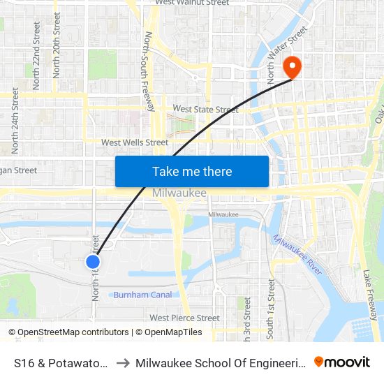 S16 & Potawatomi to Milwaukee School Of Engineering map