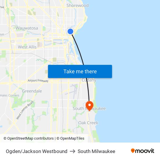 Ogden/Jackson Westbound to South Milwaukee map