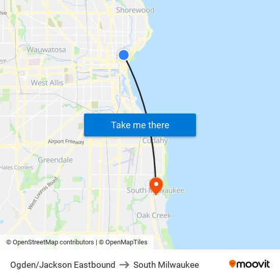 Ogden/Jackson Eastbound to South Milwaukee map