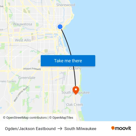 Ogden/Jackson Eastbound to South Milwaukee map
