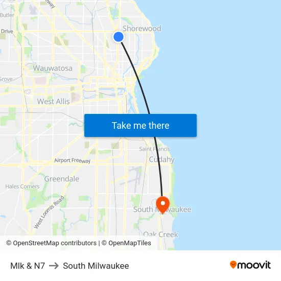 Mlk & N7 to South Milwaukee map