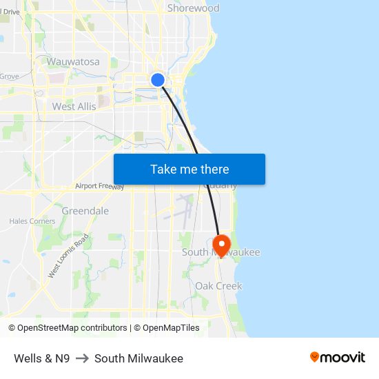 Wells & N9 to South Milwaukee map