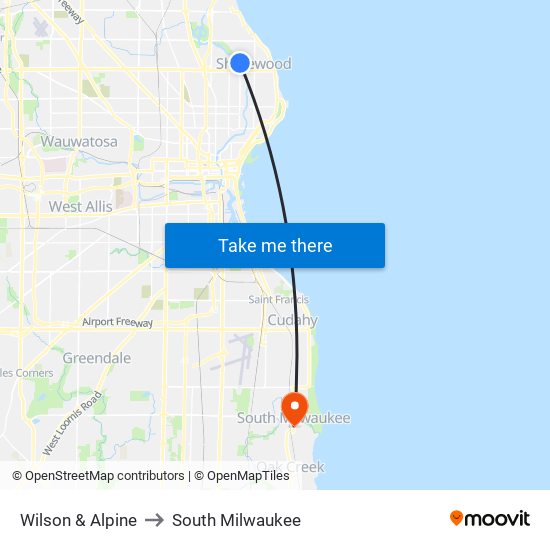 Wilson & Alpine to South Milwaukee map