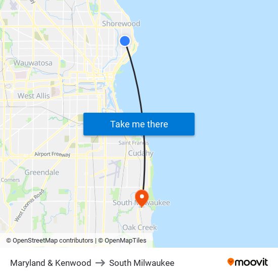 Maryland & Kenwood to South Milwaukee map