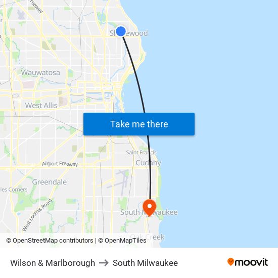 Wilson & Marlborough to South Milwaukee map