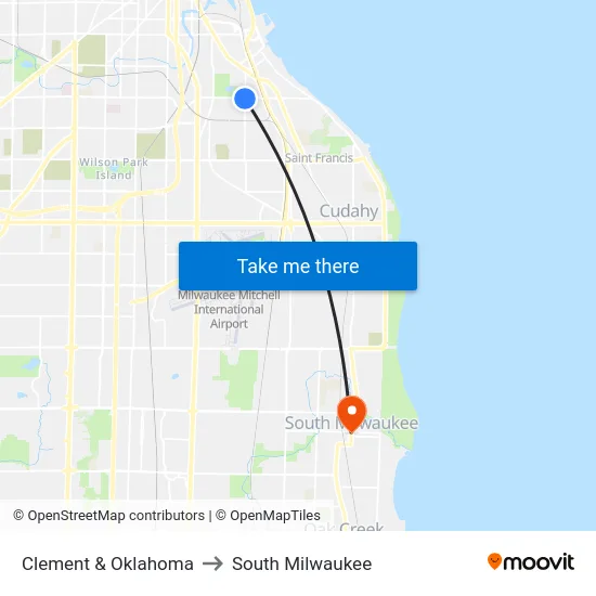 Clement & Oklahoma to South Milwaukee map