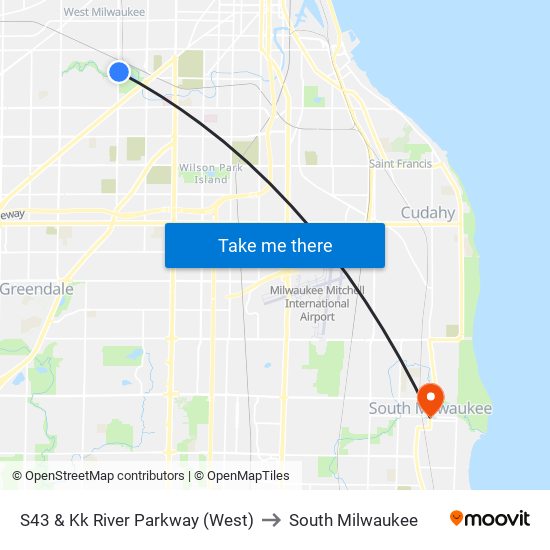 S43 & Kk River Parkway (West) to South Milwaukee map