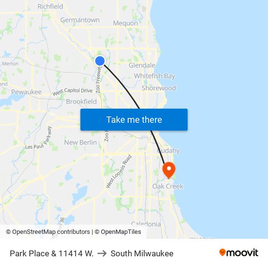 Park Place & 11414 W. to South Milwaukee map