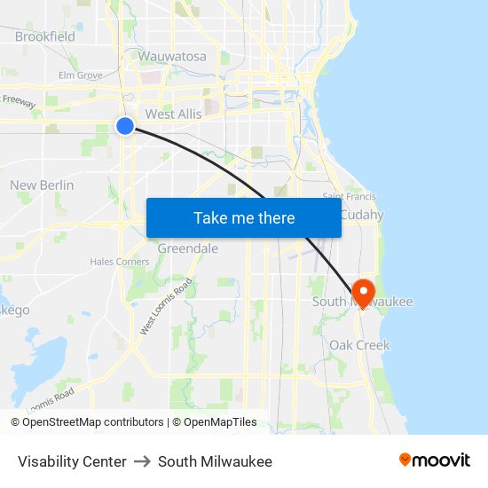 Visability Center to South Milwaukee map