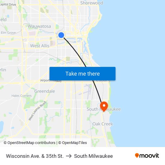 Wisconsin Ave. & 35th St. to South Milwaukee map