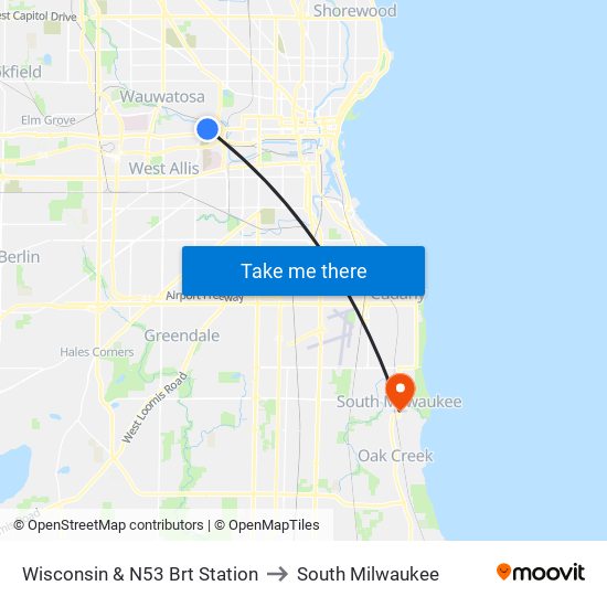 Wisconsin & N53 Brt Station to South Milwaukee map