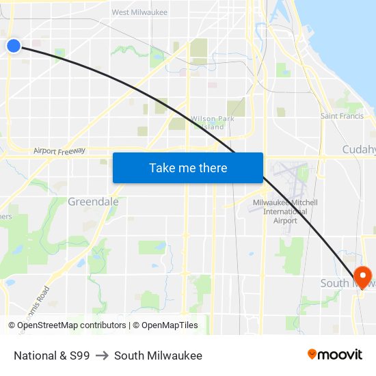 National & S99 to South Milwaukee map