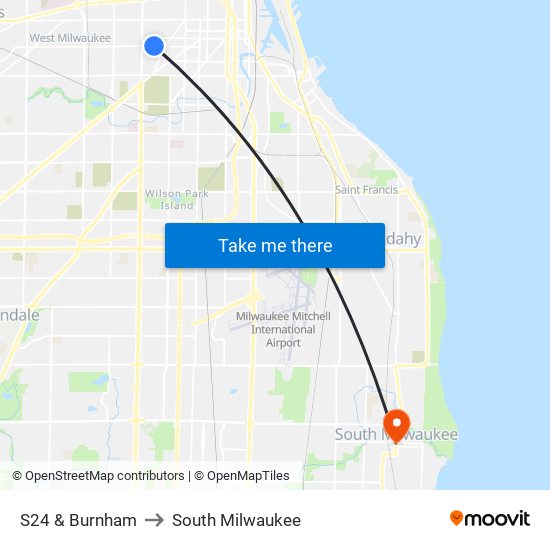 S24 & Burnham to South Milwaukee map