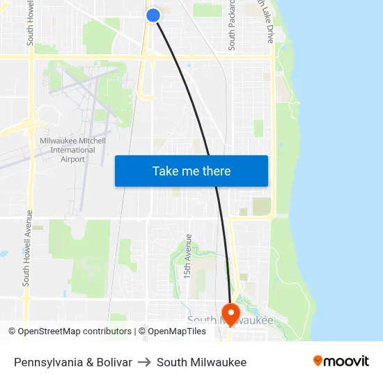 Pennsylvania & Bolivar to South Milwaukee map