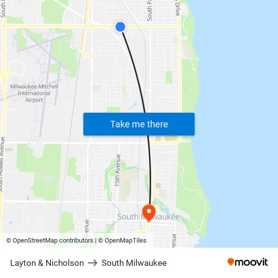 Layton & Nicholson to South Milwaukee map