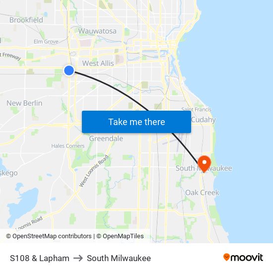 S108 & Lapham to South Milwaukee map