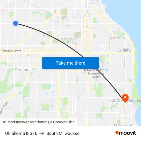 Oklahoma & S76 to South Milwaukee map