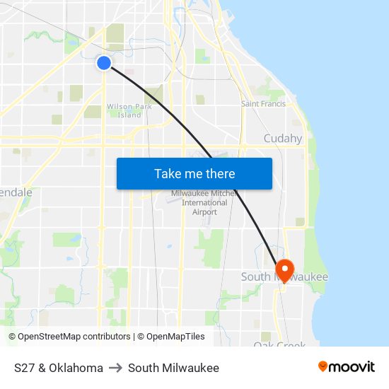 S27 & Oklahoma to South Milwaukee map