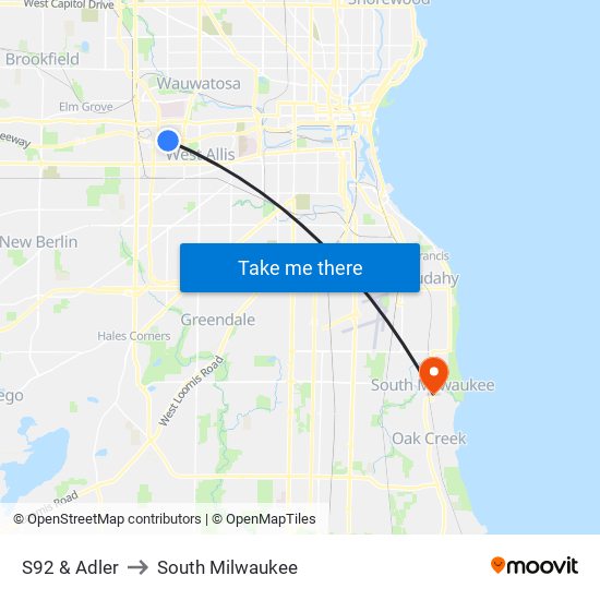 S92 & Adler to South Milwaukee map