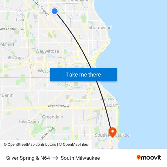 Silver Spring & N64 to South Milwaukee map