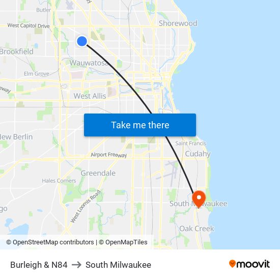 Burleigh & N84 to South Milwaukee map