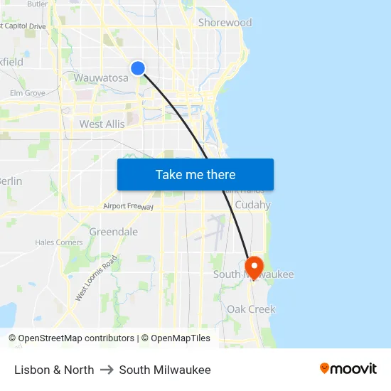 Lisbon & North to South Milwaukee map