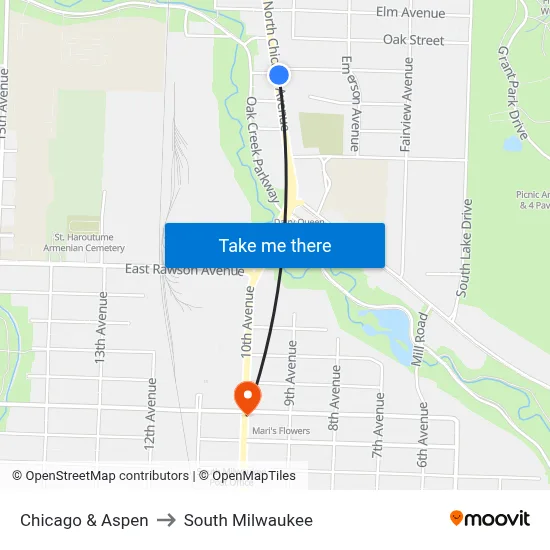 Chicago & Aspen to South Milwaukee map