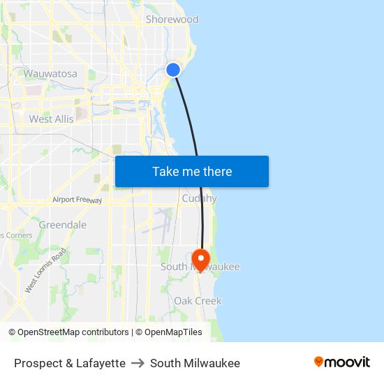 Prospect & Lafayette to South Milwaukee map